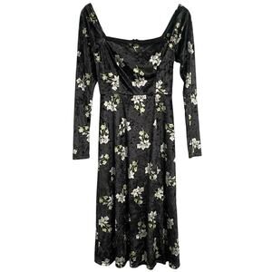 Anthropologie Hutch Black Floral Midi Dress Size XS Romantic Wedding Whimsigoth